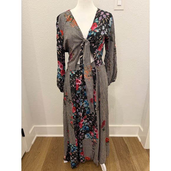 MAHILA Dresses & Skirts - MAHILA by Tolani Annie Botanic Dress Maxi Mixed Print Tie Front Long Sleeve S